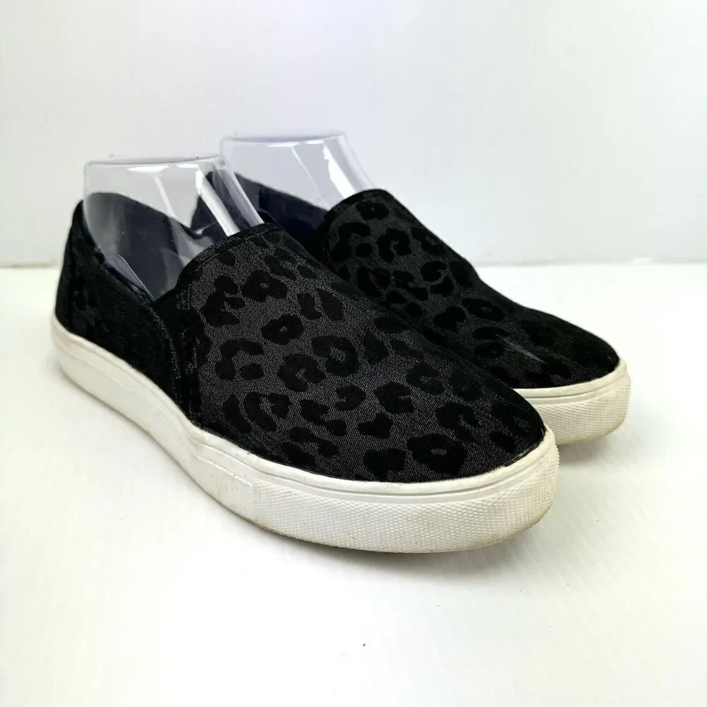 Black Leopard Slip On Sneakers Women’s 7 Casual Canvas Shoes Magellan